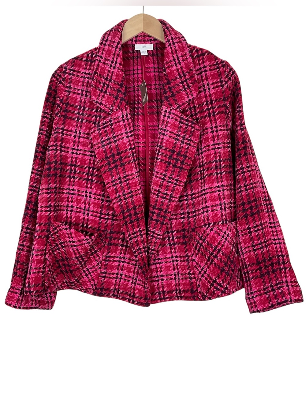 J. Jill Pink Plaid Chenille Blazer Jacket Size Medium